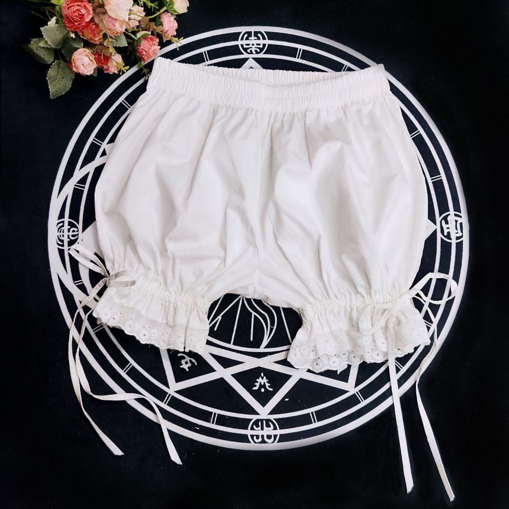 南瓜裤南瓜裤 洋装打底裤 阔腿抽绳制服安全裤防走光 乳白色 长40cm