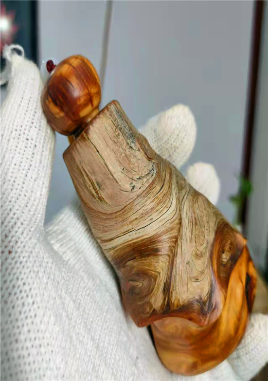 一北太行崖柏手把件瘤花把件陈化虎皮纹随形手把件毛料练手小料藕色a