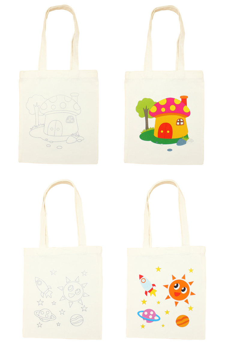 diy手绘涂鸦帆布袋儿童卡通填色空白帆布包手提袋垃圾分类环保袋单独