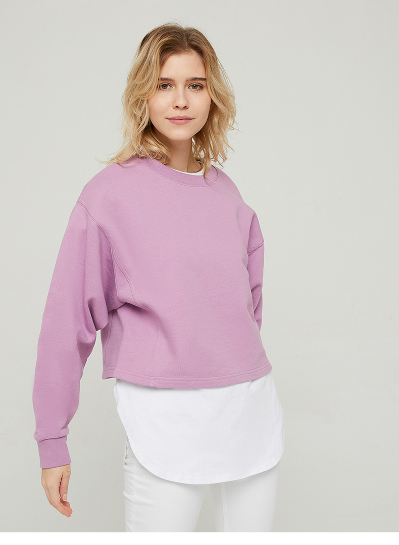 gap女装纯棉宽松卫衣939953春季新款女士纯色蝙蝠袖短款长袖上衣丁香