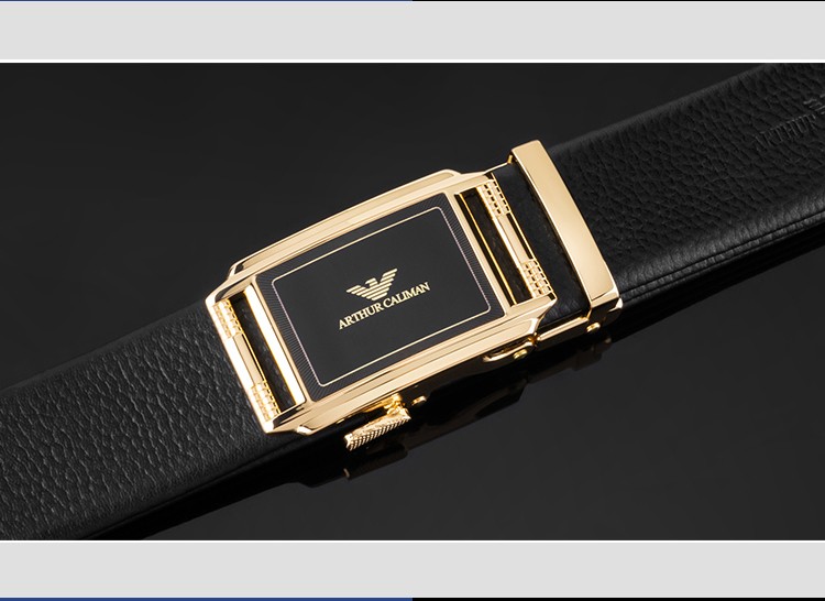 阿玛尼意大利轻奢皮带男士真皮纯牛皮腰带自动扣裤带潮铅黑默认2