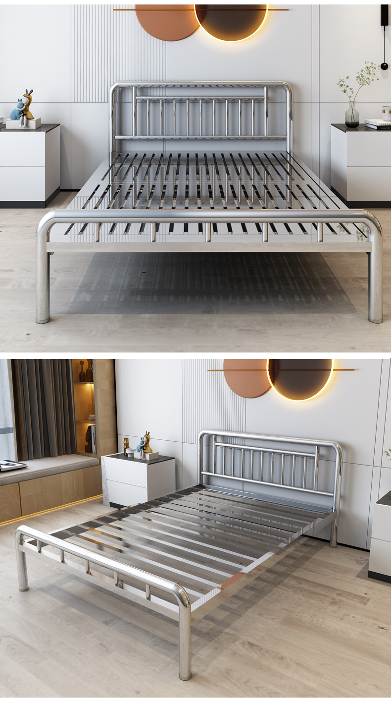 浣鸽304不锈钢床1.5米加厚环保卧室现代简约非铁艺铝合金床架1.