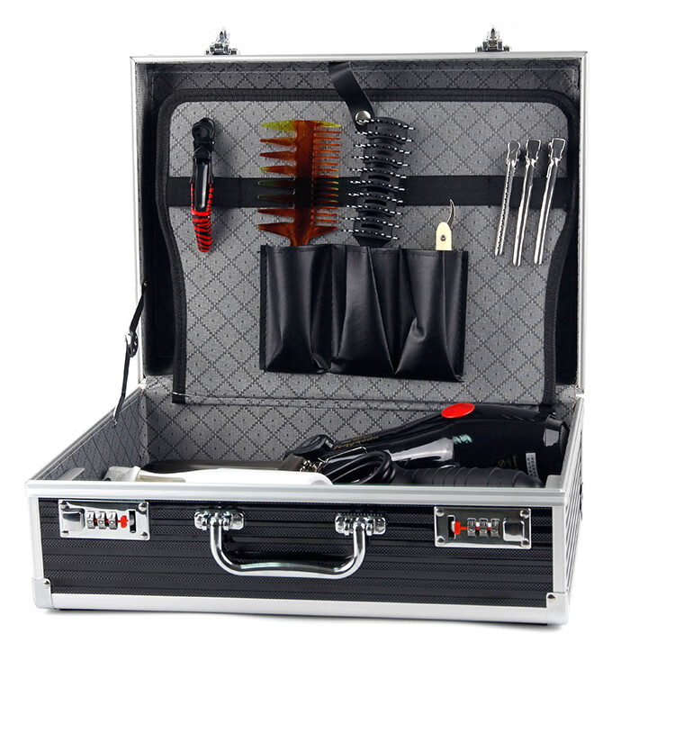 理发工具箱美发工具箱发型师大容量铝合金密码锁手提箱理发师剪刀收纳