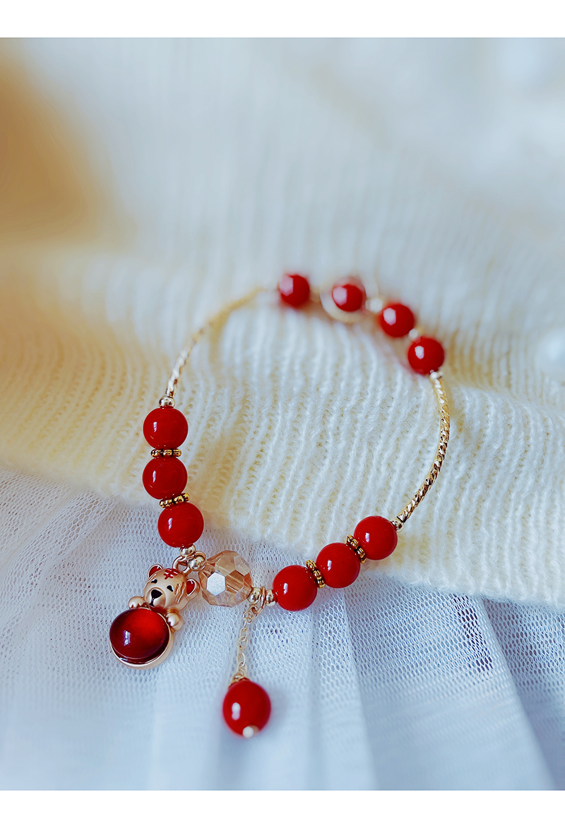 狮子头红玛瑙虎年小老虎手链女属虎十二生肖手串饰品红色新年礼物送