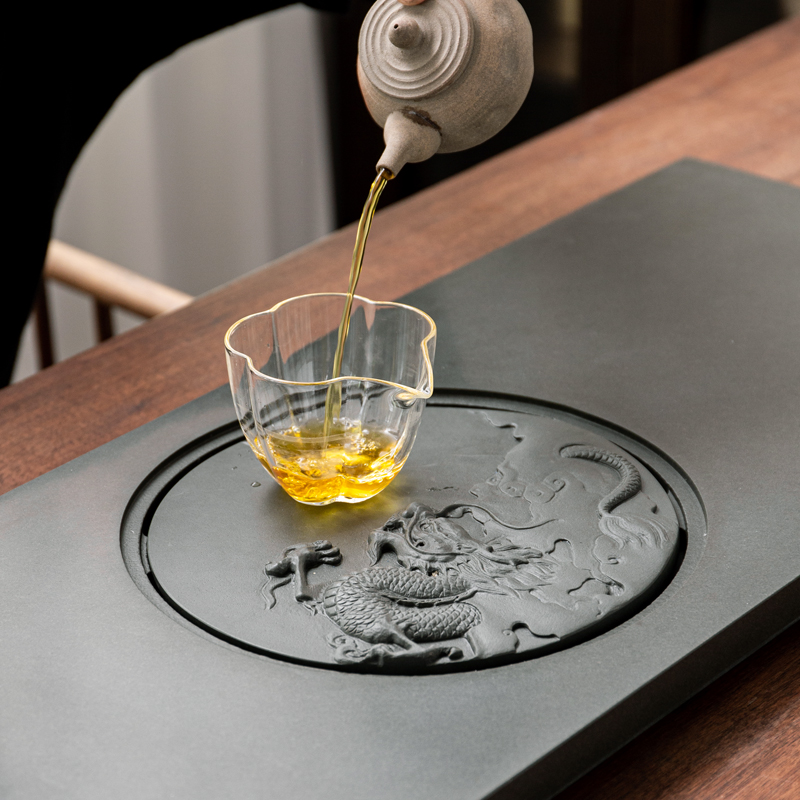 天罗绿石茶盘隐域浮雕乌金石茶盘天罗绿石茶海中式复古风石材茶台商用