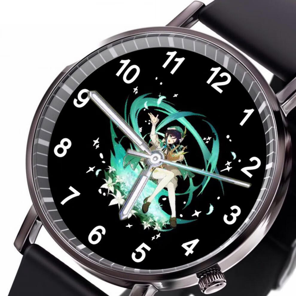 手表温迪二次元电子表枫原万叶派蒙动漫防水石英表指针款温迪白色硅胶