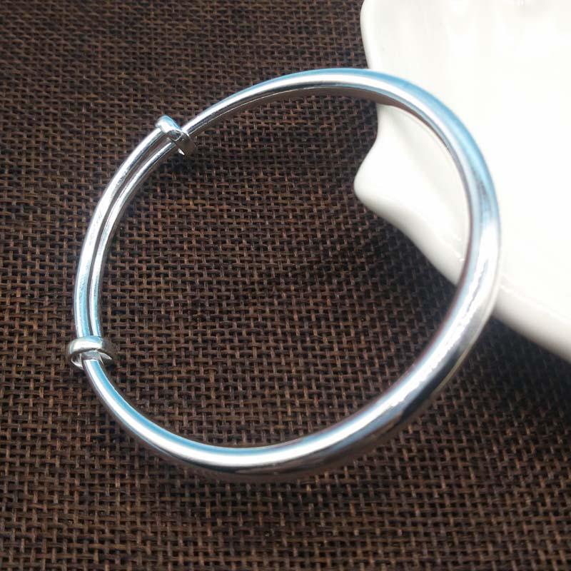 银饰999足银男女情侣银手镯小孩儿童光面推拉圆条手镯宝宝脚镯婴儿