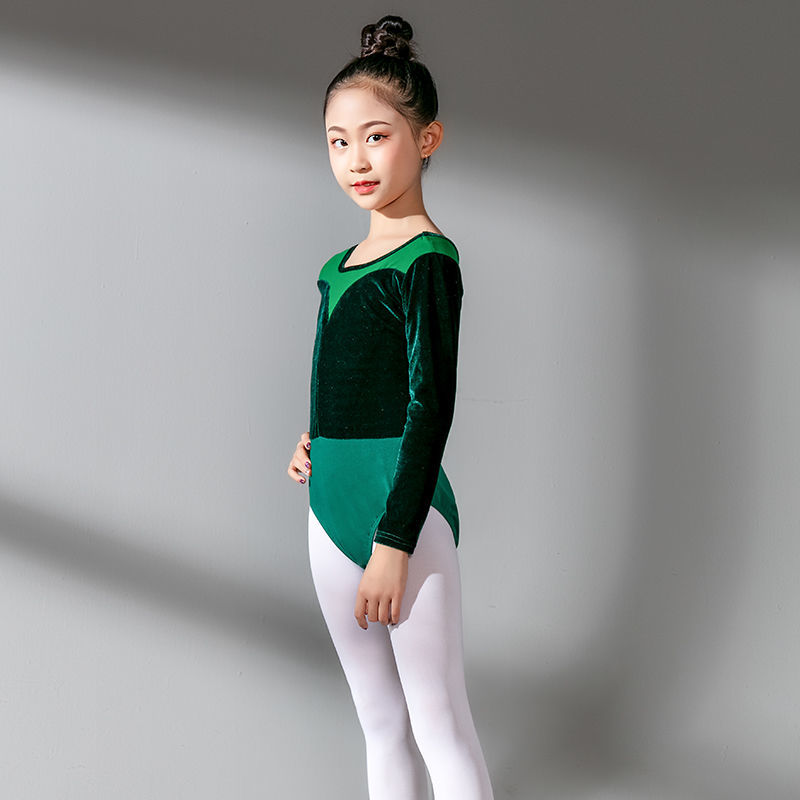 蔓娇绮儿童舞蹈服女儿童金丝绒拼接连体紧身考级女孩新款表演练功服
