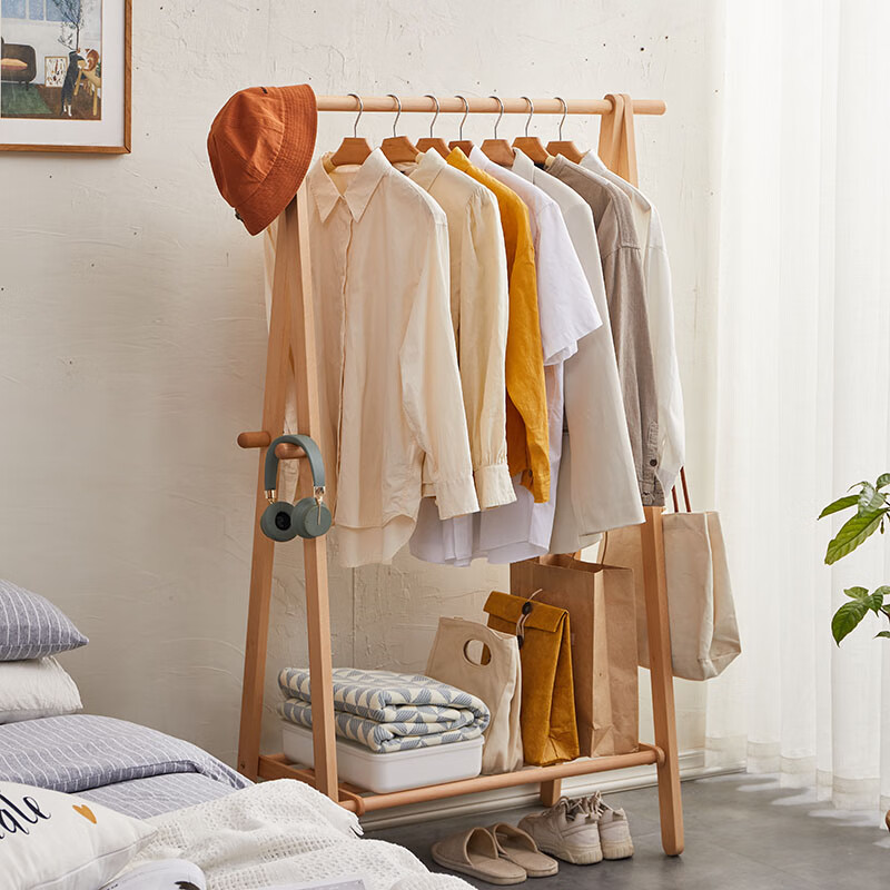 放床边的衣架实木落地式卧室挂衣架小型衣帽架床边放衣服架睡觉脱下