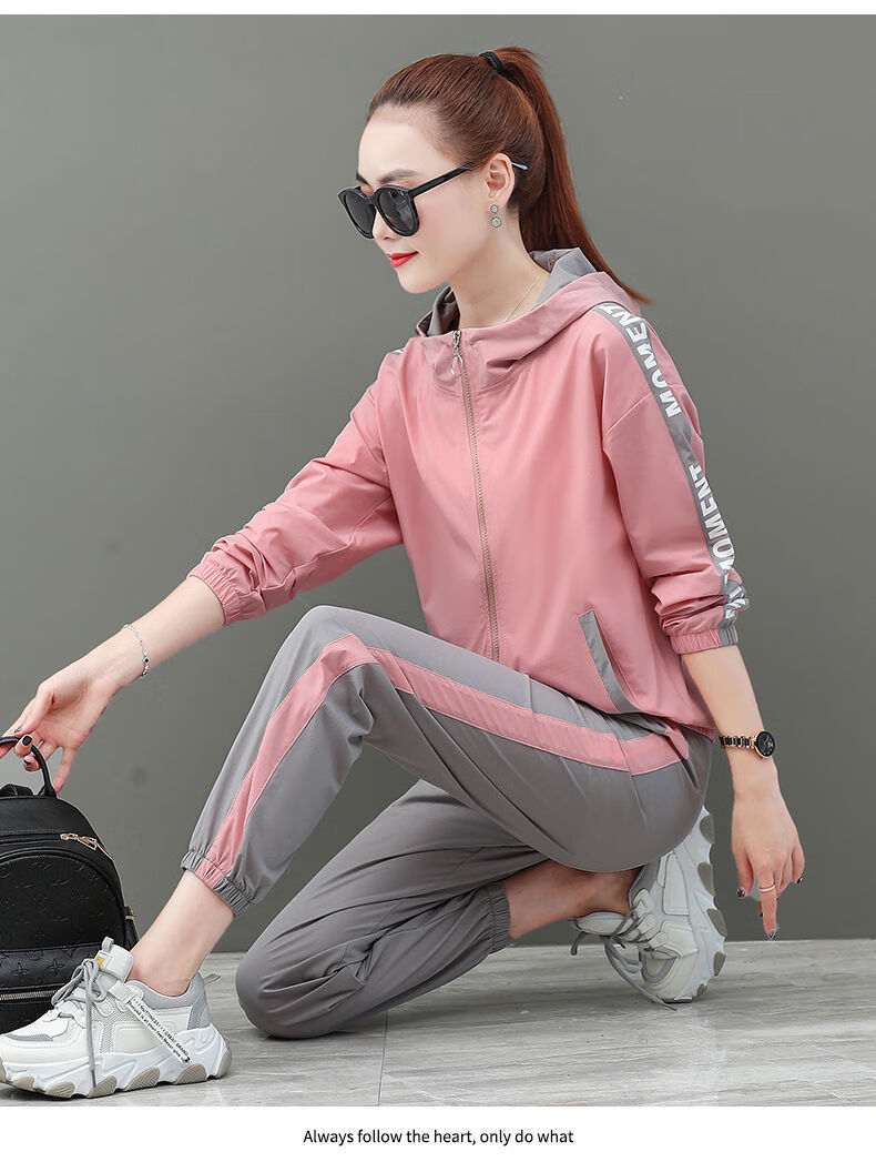 睿顺鑫运动服套装女春春防风跑步服韩版宽松时尚洋气休闲两件套白色m