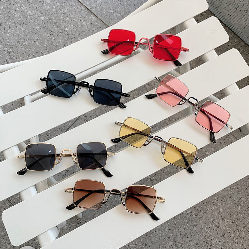 赫珺通用圆框太阳镜方形复古墨镜男潮小镜片圆框太阳镜女网红凹造型