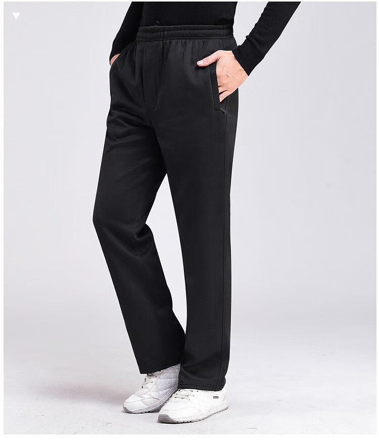 休闲裤男秋冬季中老年人加绒运动裤宽松直筒厚男休闲裤爸爸松紧腰老人