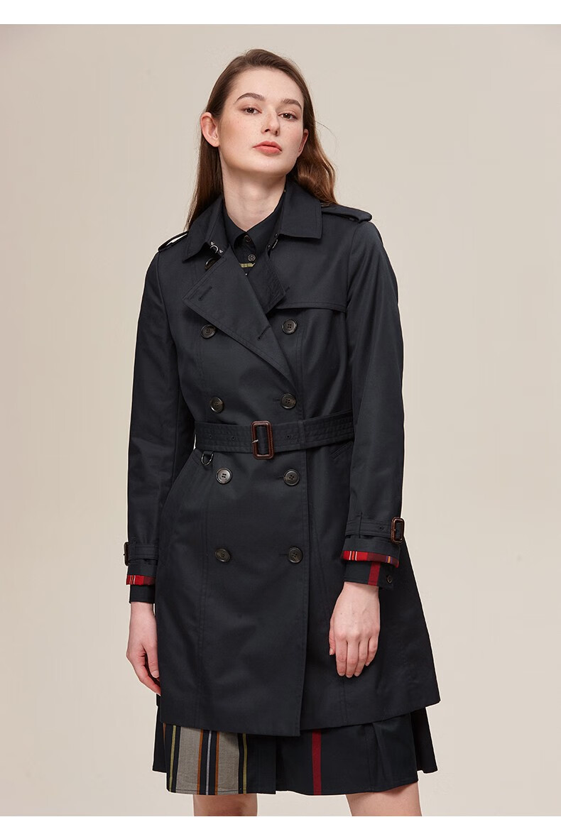 【商场同款】hazzys哈吉斯女装 秋季新款风衣经典双排扣休闲风衣aswsh