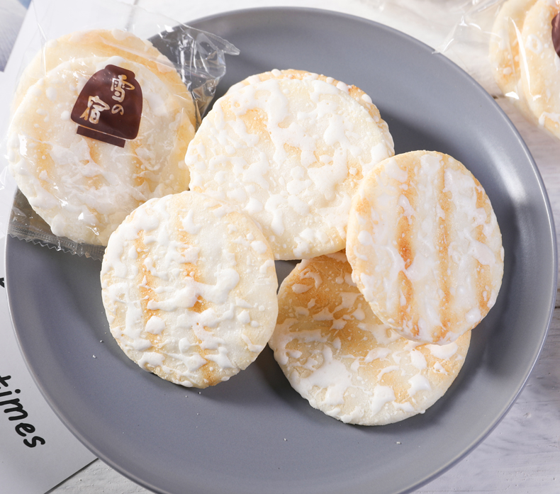 日本零食三幸雪宿雪饼特浓北海道鲜奶米饼雪饼饼干24枚入 原味【图片