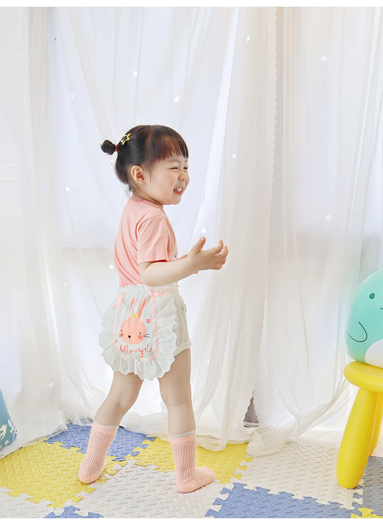 婴儿面包裤小女孩短裤小童公主三角裤外 2条(小猫大红 小花朵白色) 90