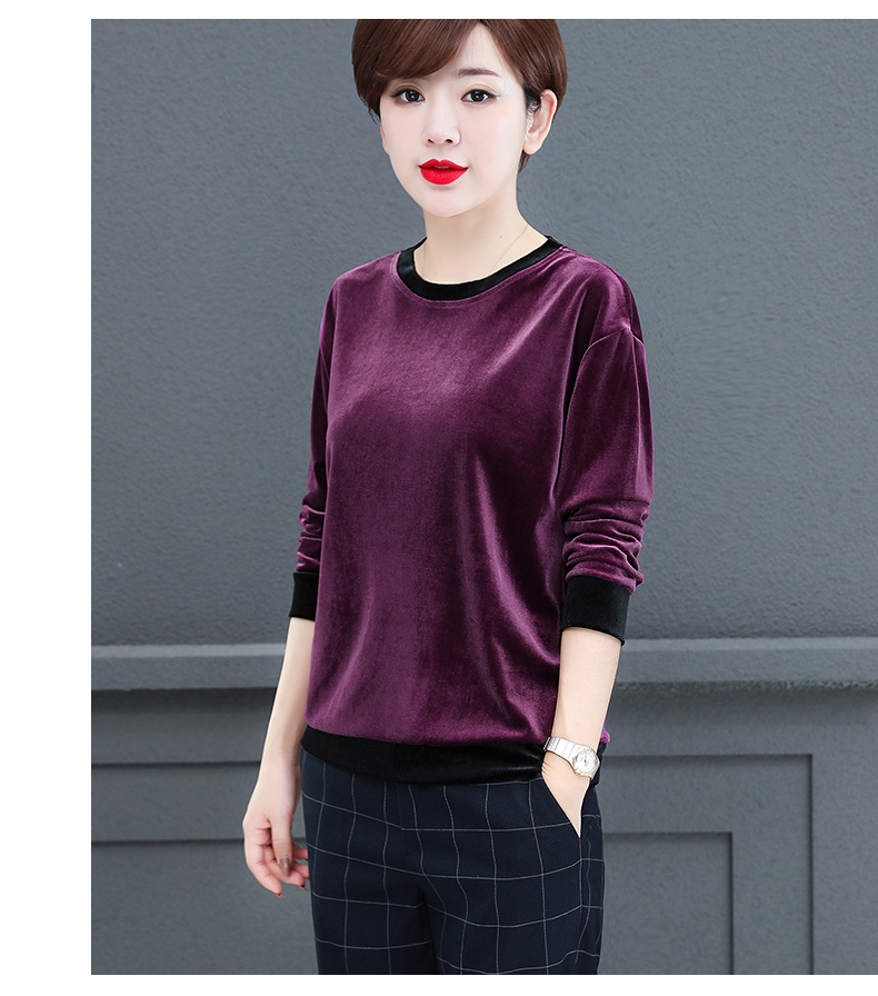 罗蒙romon轻奢高档品牌金丝绒上衣女春秋薄款新款时尚女士休闲宽松遮