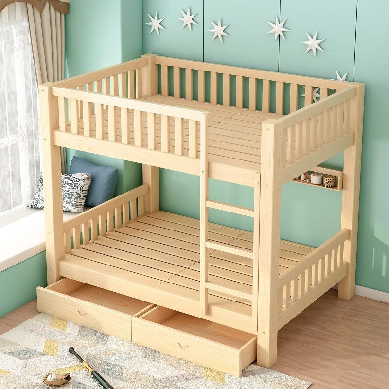 全实木床上下床大人成年母子两层高低床上原木床书架抽屉上下80宽190