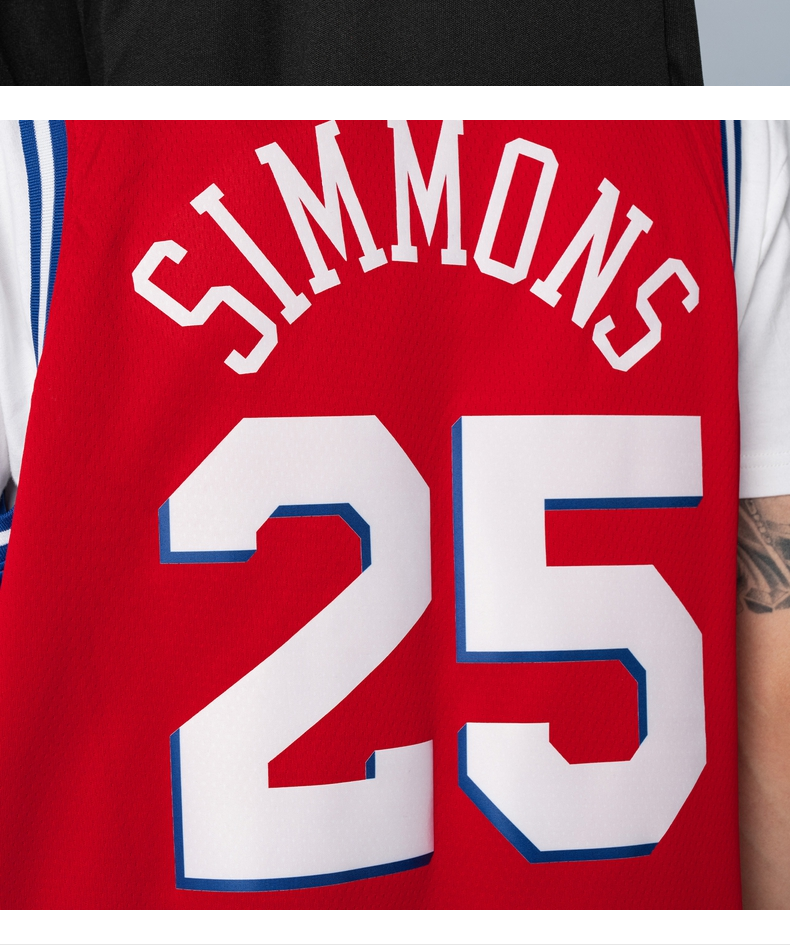 nbanike耐克费城76人队西蒙斯jordanswingman男子球衣cv9490红色xxxl