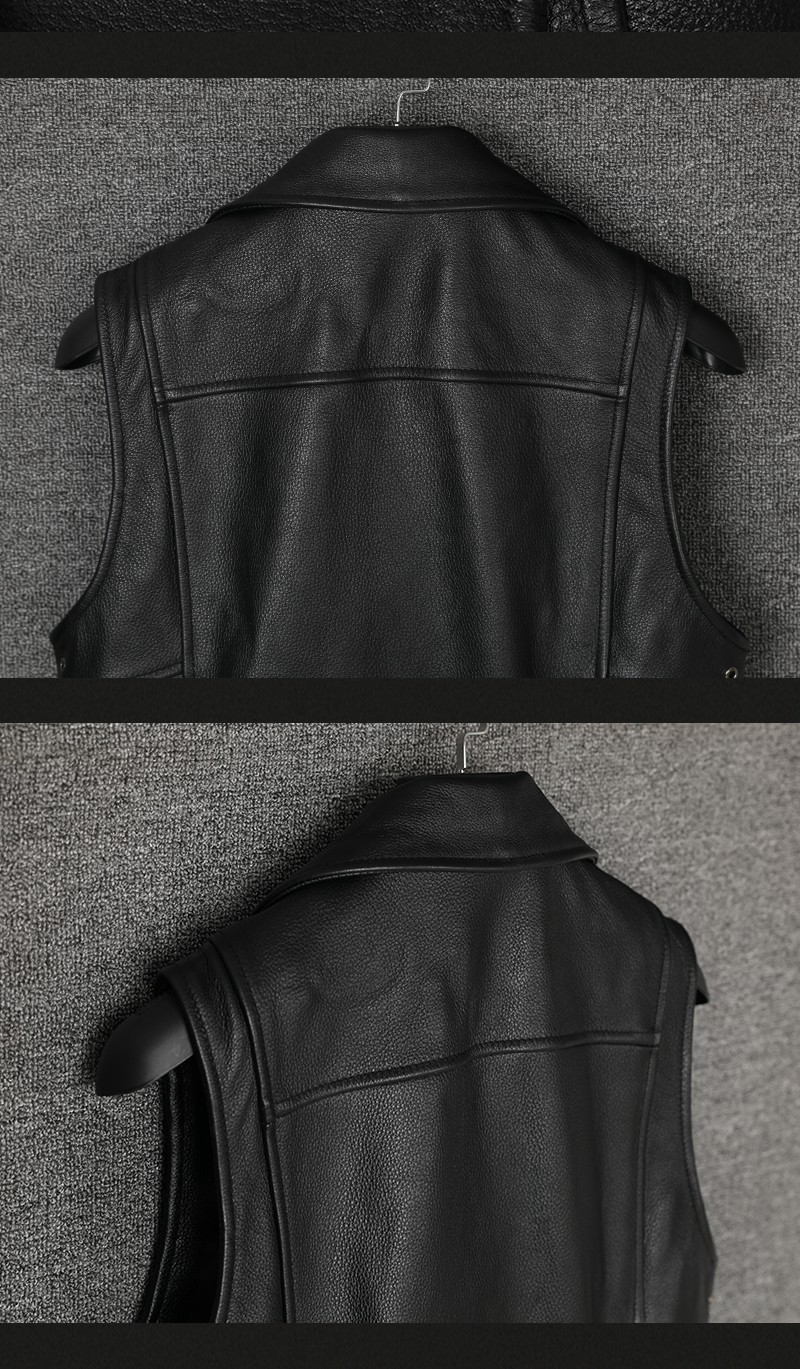 摩托车夏季哈雷皮马甲机车男士头层牛皮骑行无袖真牛皮衣斜拉链皮背心