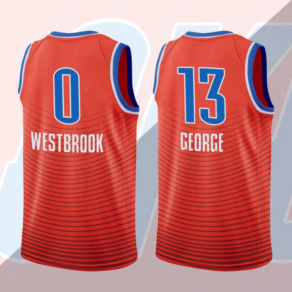 滕讯体育nba全雷霆队3号保罗亚当斯加里内利橙色渐变篮球服新款球衣其