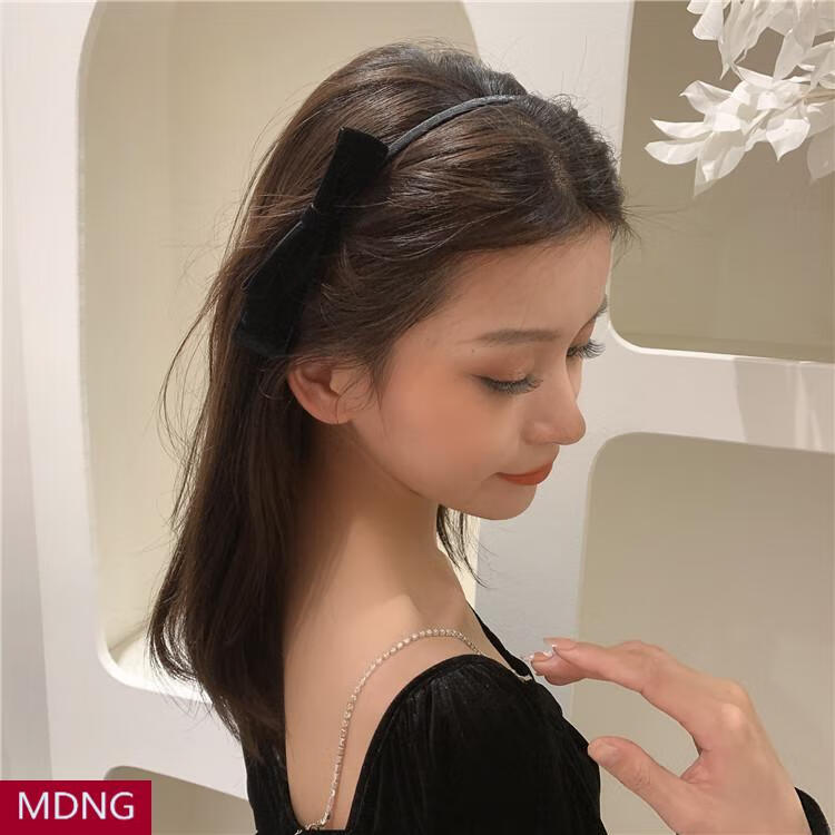 mdng韩版发箍黑色双侧边蝴蝶结chic风气质发饰网红头箍压发少女心红色