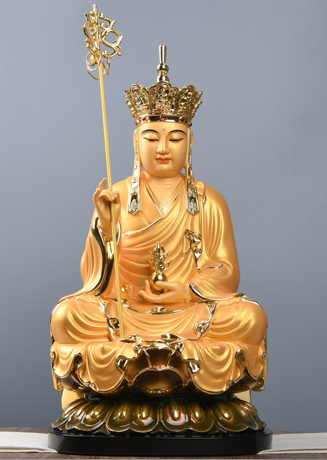 纯铜鎏金九华山地藏菩萨像全铜居家供奉地藏王菩萨佛像家用玄关摆件