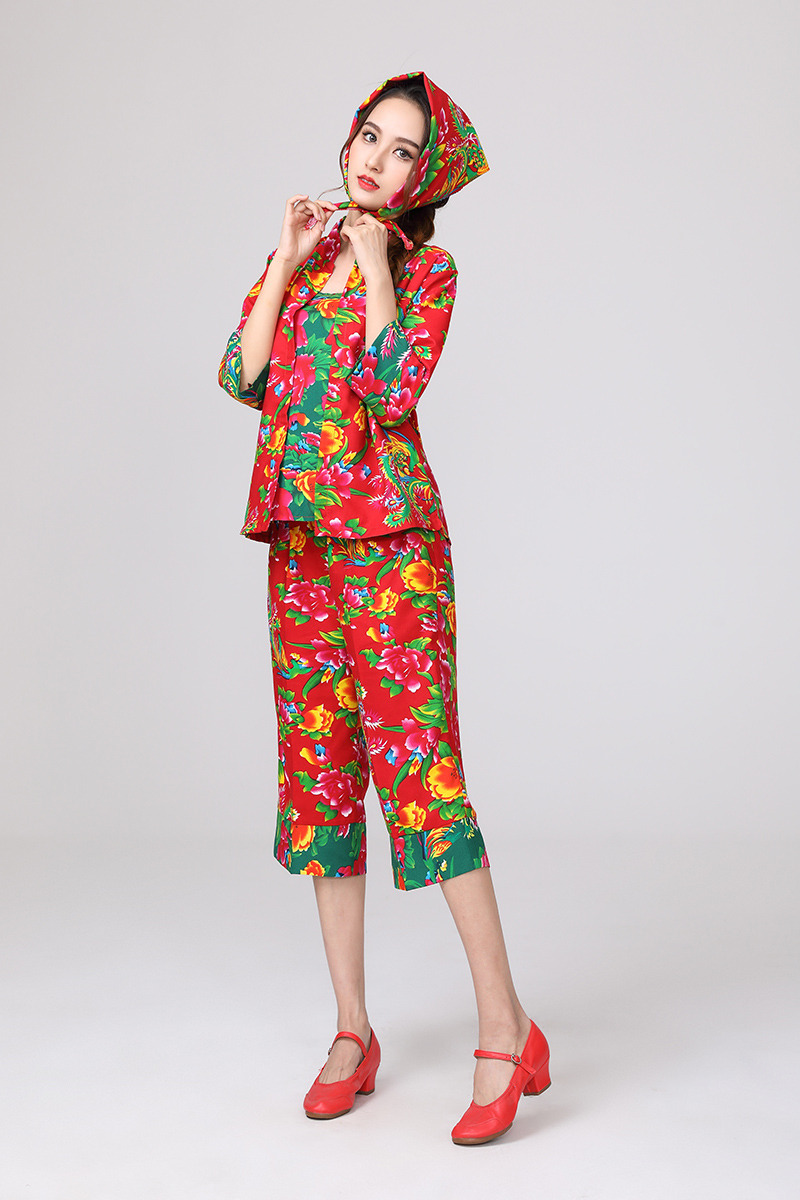 东北花衣服女夏季村姑二人转演出服姐妹装搞笑东北大花广场舞秧歌服