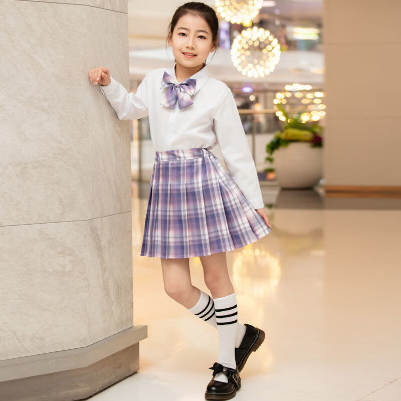 jk全套儿童jk裙子10岁小学生校服学院风演出服 梦幻紫百褶裙(单裙)