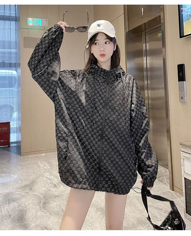 夏天外套女2022新款夏季学生韩版时尚宽松休闲透气薄款外套黑色单层帽