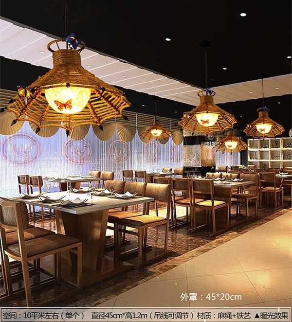 吊灯手工艺术灯具烧烤店名宿火锅店茶餐厅中式餐吊灯藤艺灯饰聚宝盆