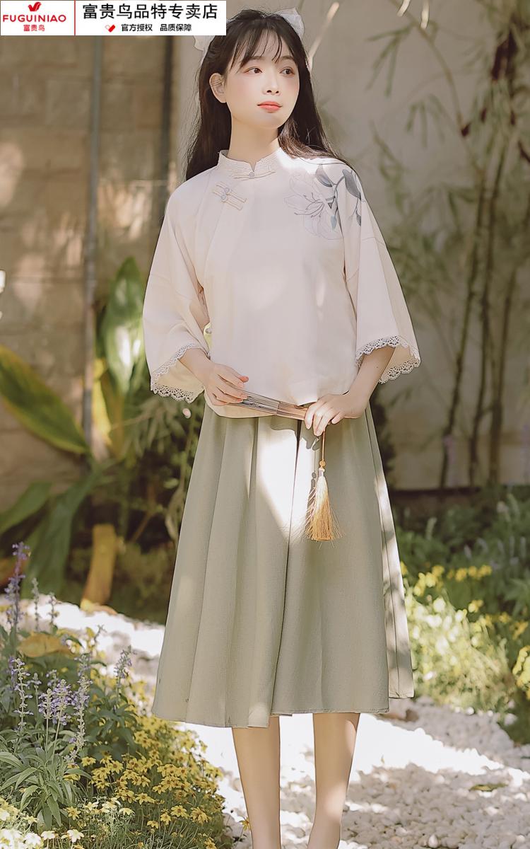 富贵鸟轻奢品牌女装民国风唐装学生少女汉元素改良旗袍裙女汉服套装新