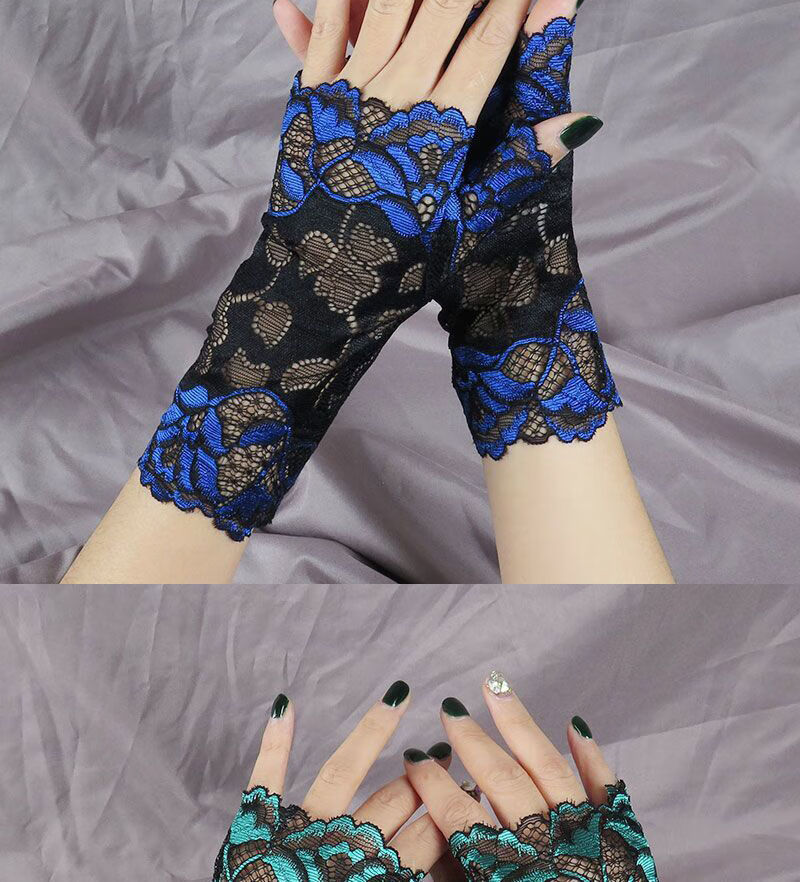 夏庄刺绣防晒半指手套女夏季晒蕾丝半指手套女刺绣镂空遮瑕舞蹈半截