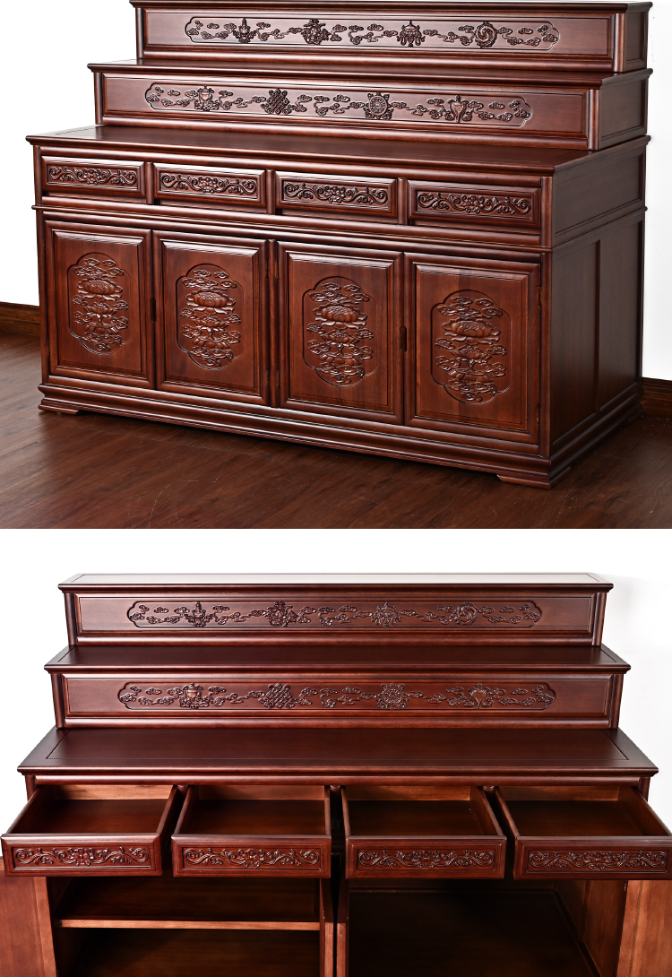 yiye木实木三层佛台供桌家用新中式现代神台香案中堂阶梯台阶佛柜本色