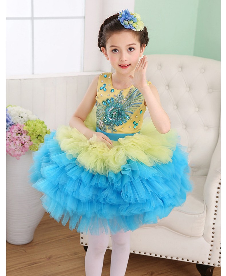 菲凡阁 六一儿童节的服装六一儿童节黄色演出服幼儿园舞蹈亮片蓬蓬纱