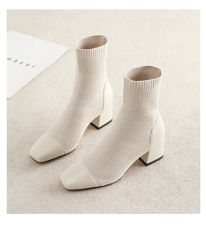 女鞋同款袜靴女靴子女新款秋冬款百搭短靴针织弹力粗跟瘦瘦靴袜子鞋