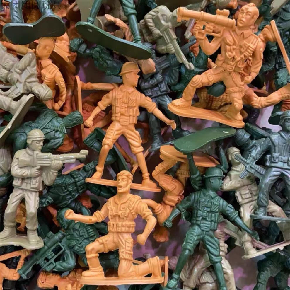 怀旧塑料小兵人模型玩具军事沙盘套装玩具士兵模型男孩玩具古代米色兵