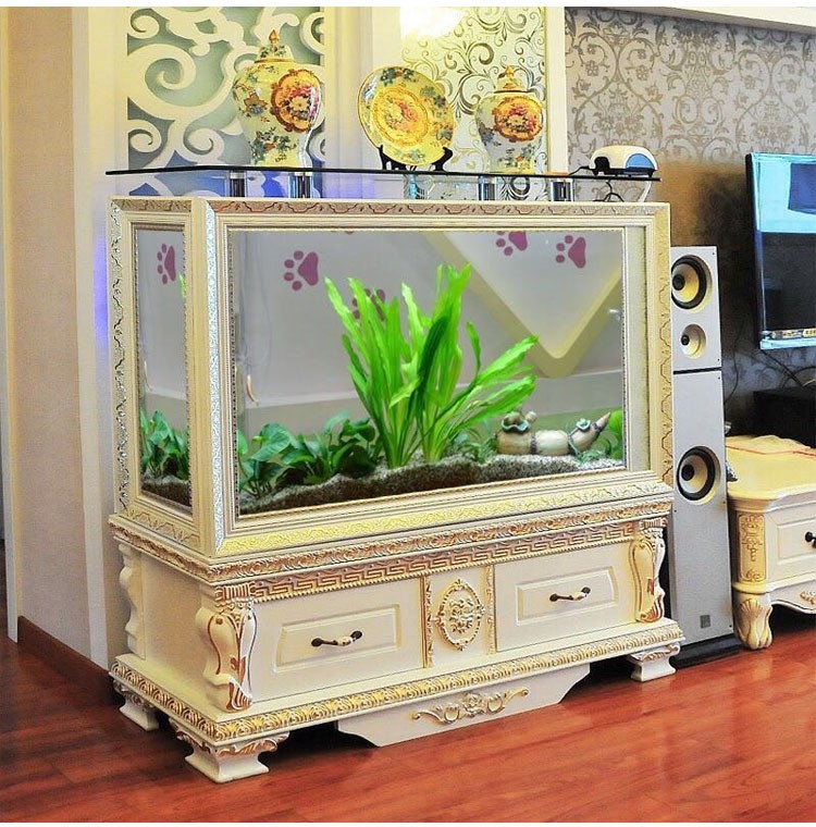 欧式鱼缸水族箱生态超白玻璃大型客厅玄关家用屏风靠墙落地免换水 a款
