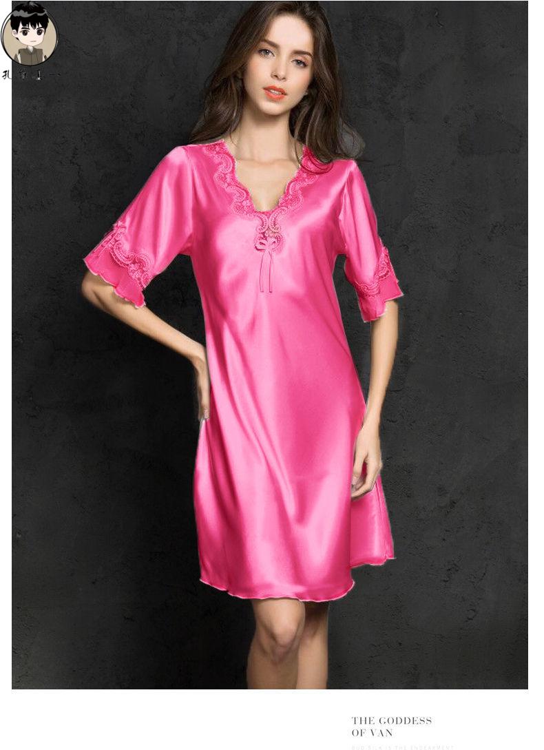新品上市冰丝睡衣女夏季性感薄款短袖v领女春秋大码仿绸睡裙家居服