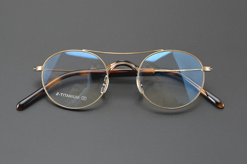 名逸民国手工复古纯圆金丝纯钛眼镜框双梁超轻镜架男日本设计师款 枪