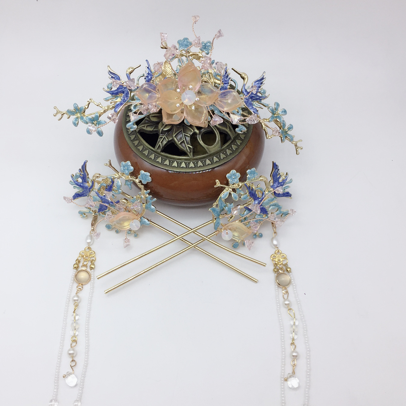 超仙流苏古装汉服配饰头饰主冠发冠发簪发夹套装古风发饰 hf405【图片