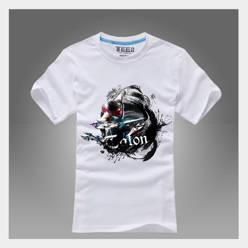 lol英雄联盟t恤水墨主题刀锋之影泰隆纯棉圆领短袖男t恤大码汗衫 白色