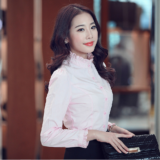 九月女装店*2015秋季新款女式职业白色衬衣 韩版修身长袖打底衫衬衫女式 白色 M