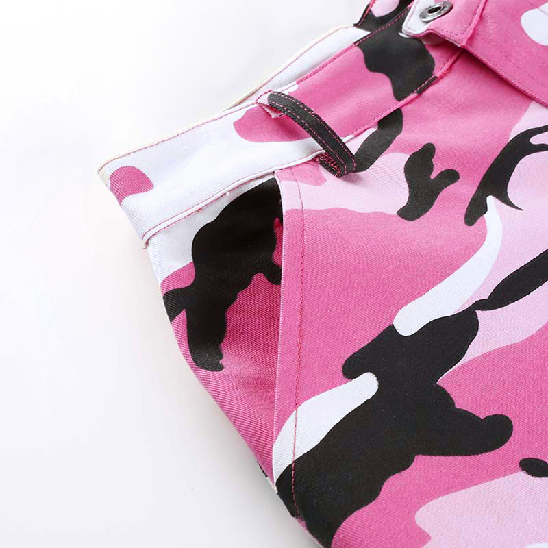 2017秋季薄款宽松显瘦高腰橙色迷彩休闲裤女长裤嘻哈舞蹈裤 粉红色 s