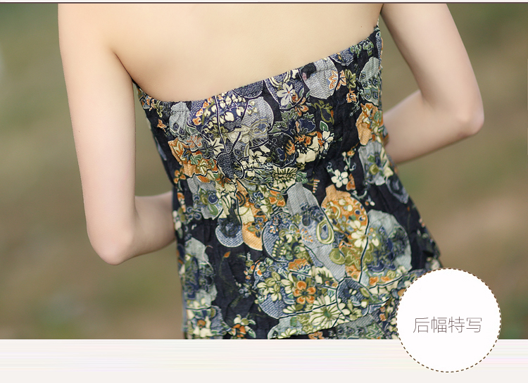 橘色霓裳*XC8090  2015民族风夏新款女装 精麻印花吊带+裙两件套 白色 均码