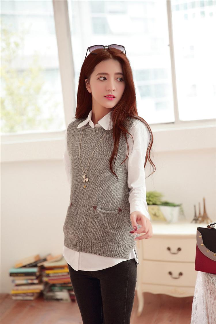 黑蝴蝶2015秋装新款时尚宽松无袖针织衫毛衣女装1685 花灰 均码