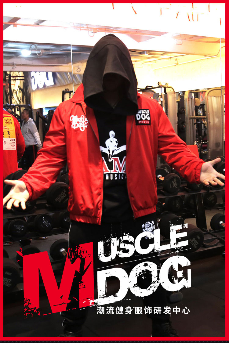 muscle dog肌肉狗 短款红色fa冲锋衣运动风衣男秋轻薄透气外套 红色