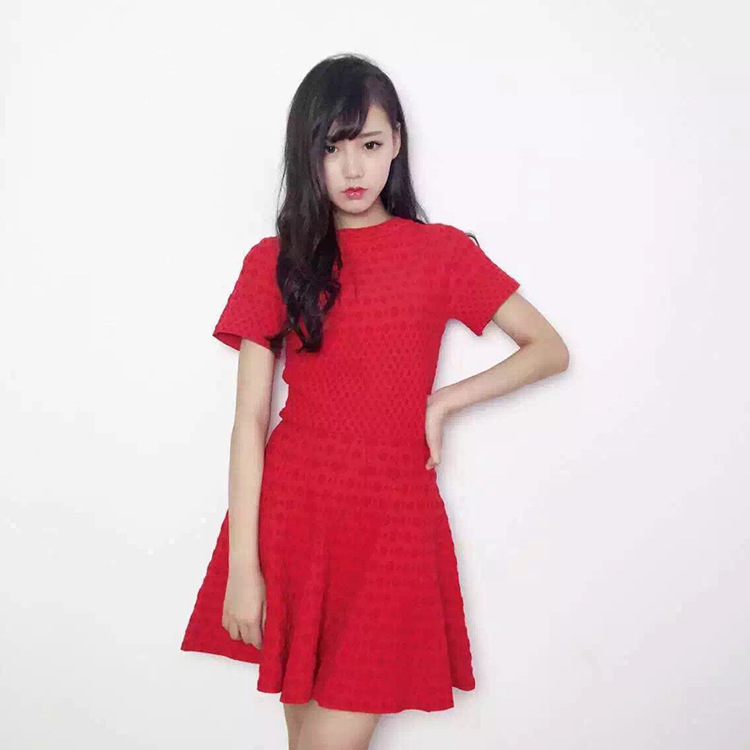 灵寇*韩版夏季冰丝弹力针织短袖女装连衣裙2129 黑色 均码