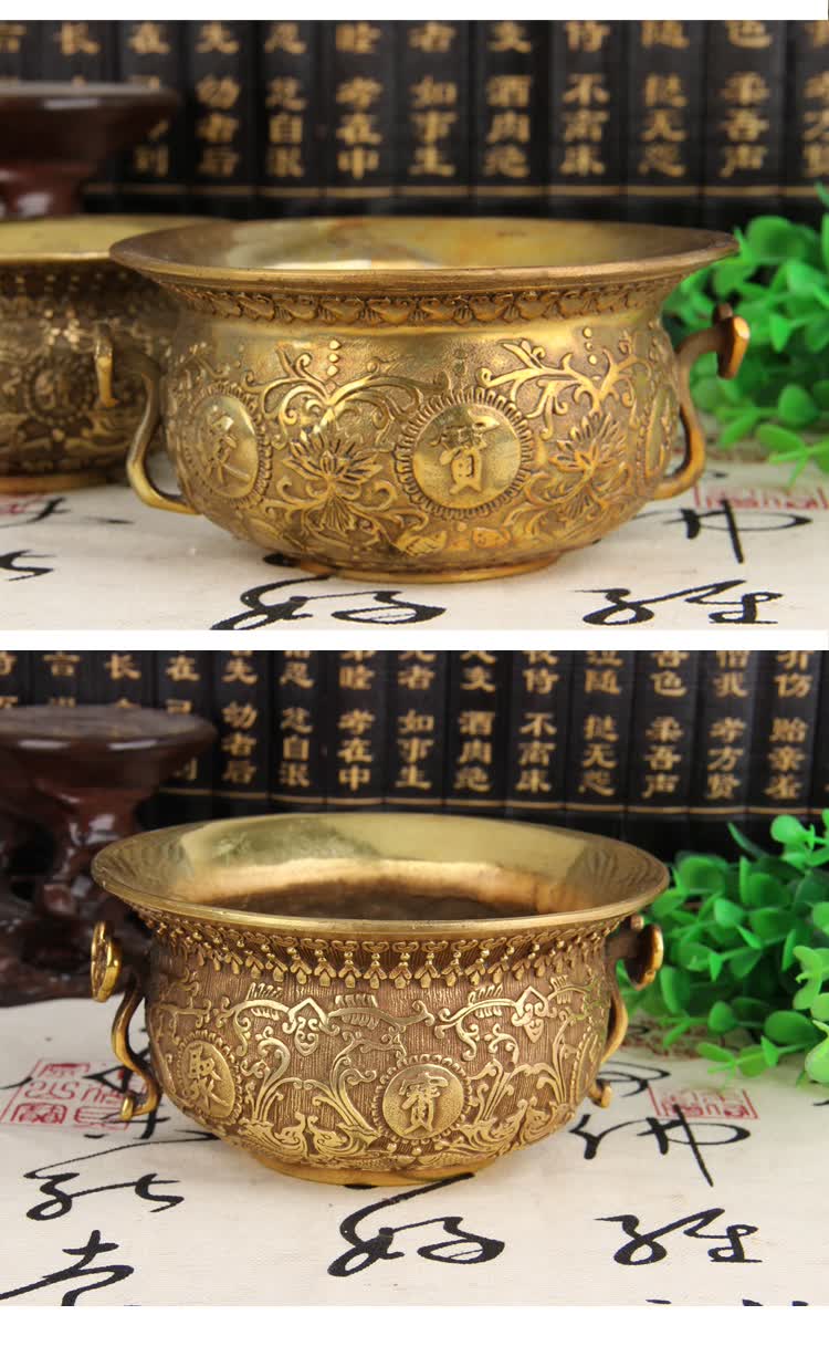 旸烨纯铜聚宝盆大号家居摆件香炉风水摆件工艺品装饰摆设 中号一碗