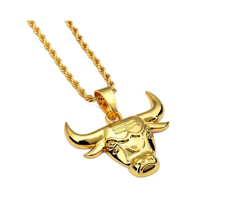 18k厚金电镀超闪个性牛头项链 黑人街头嘻哈hiphop饰品男士饰品 金色