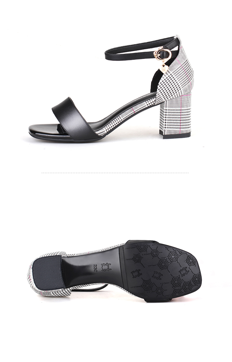 蜘蛛王女鞋凉鞋女粗跟女士高跟鞋一字扣凉鞋中跟夏季新款韩版露趾